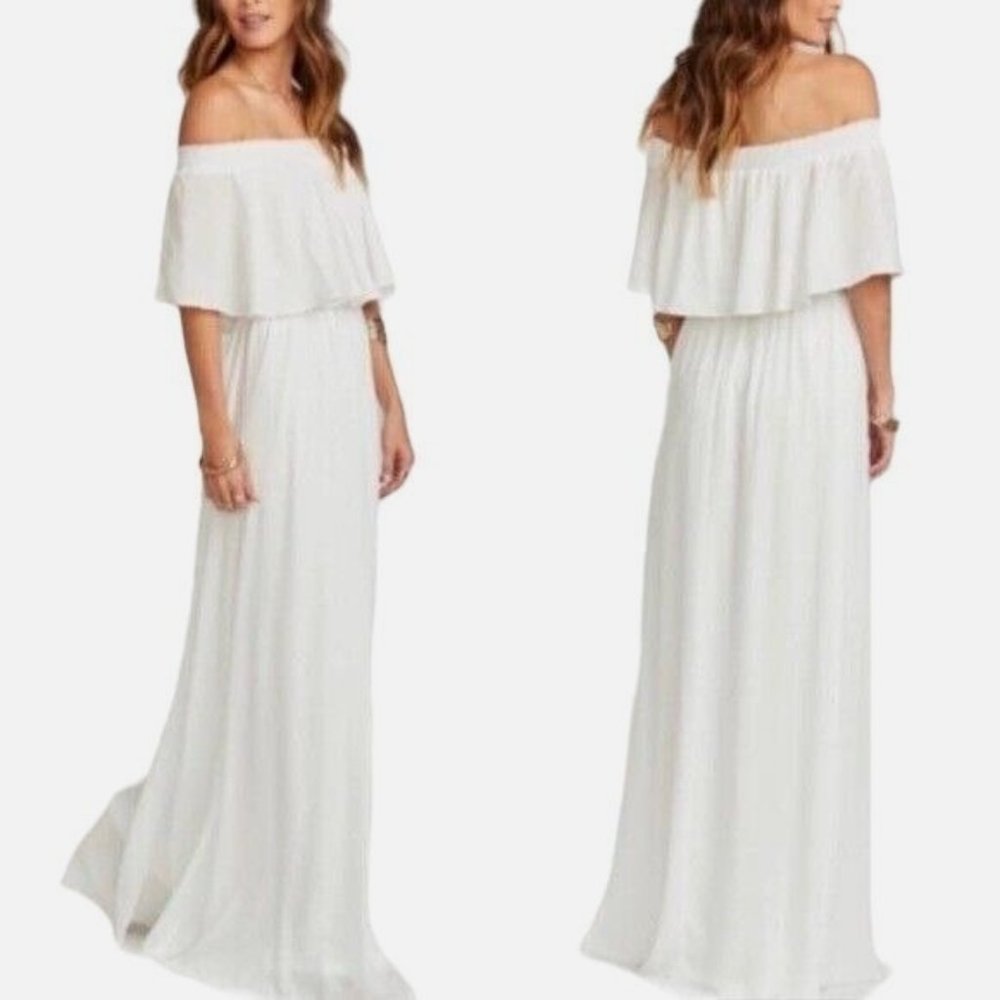 Show Me Your MuMu Hacienda Maxi Dress Size XS Ivory Crisp Chiffon Off Shoulder